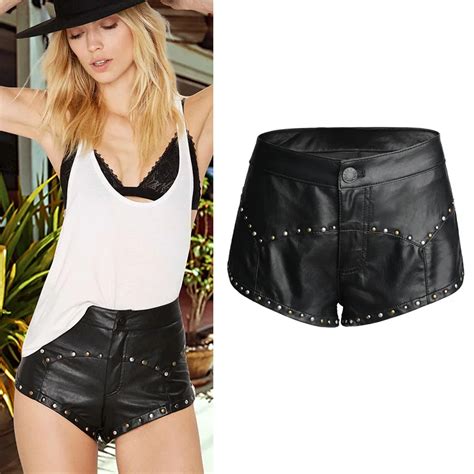 Buy Black Pu Leather Shorts Sexy Rivet Club Party