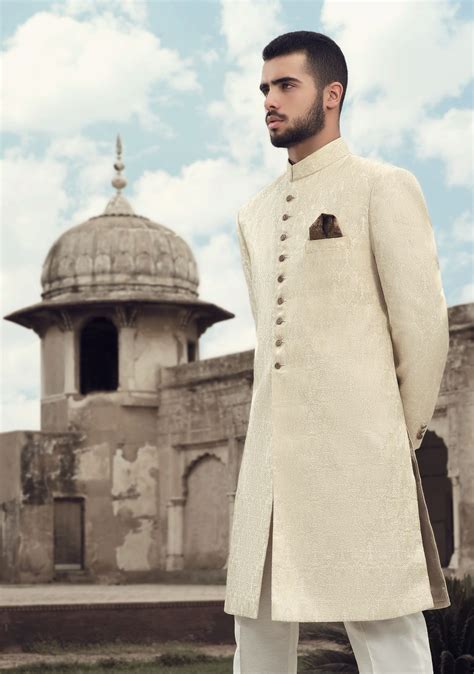 Gold Jamawar Sherwani Ceremony Collection Wedding Sherwani Indian Men