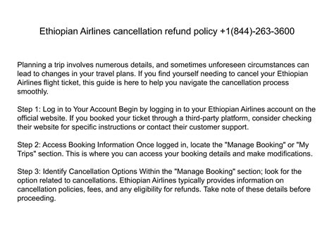 Ethiopian Airlines Cancellation Refund Policy 1 844 263 3600 By