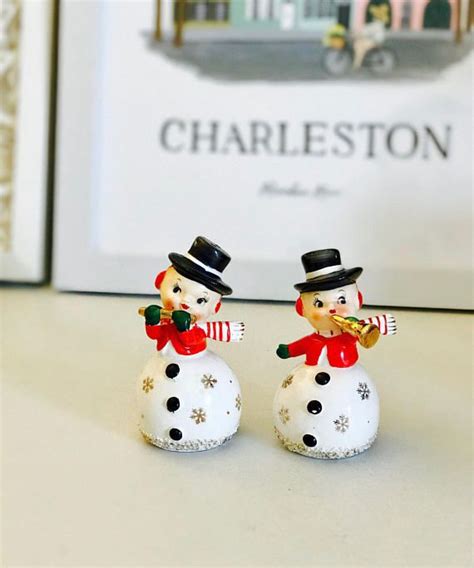 Vintage Lefton Napco Norcrest Snowmen Salt Pepper Shakers Etsy Salt