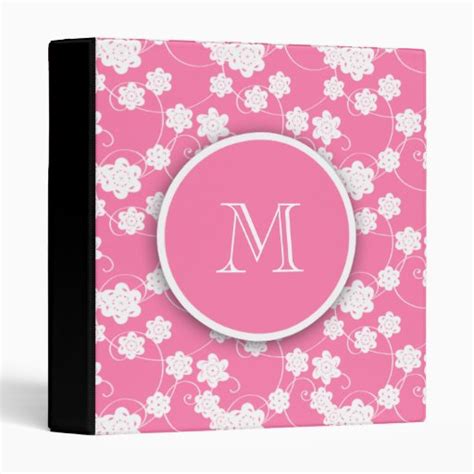 Cute Mod Pink Flowers Pattern Your Initial 3 Ring Binders