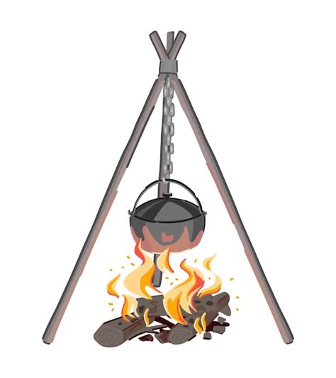 Premium Vector Campfire Doodle Cauldron Over The Fire On Tripod