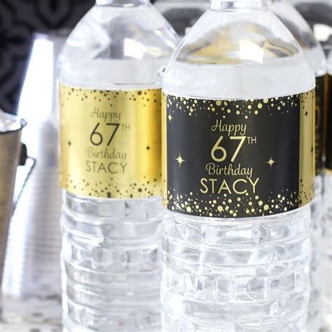 Personalized Birthday Water Bottle Labels Custom Black And Gold Foil Party Decorations 30th 40th