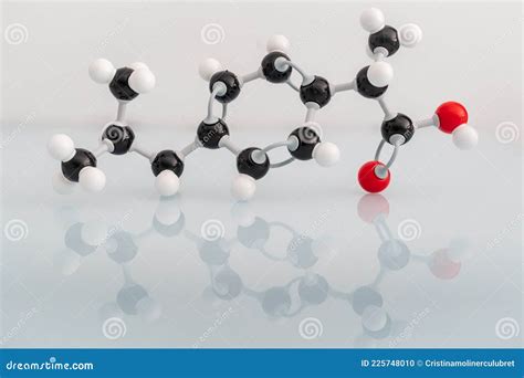 Isolated Molecular Model Of Ibuprofen With Reflection Stock Photo