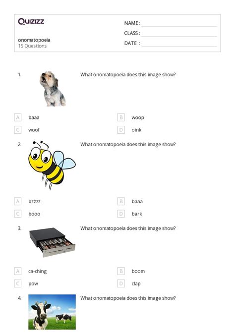 Worksheets 4th Grade Onomatopoeia Examples