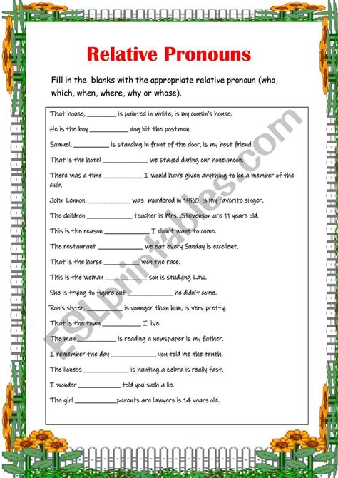 Relative Pronouns Esl Worksheet By Carballada2