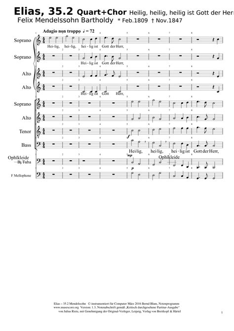 Elias 35 Quartchor Heilig Heilig Heilig Ist Gott Der Herr Sheet Music For Bass Guitar Solo