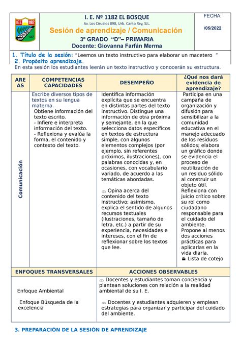 Comun Leemos Instrucciones Prop Sito Aprendizaje En Esta Sesi N