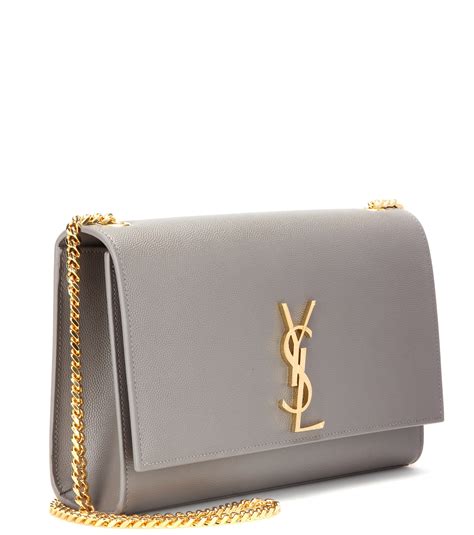 Saint Laurent Classic Monogram Leather Shoulder Bag In Gray Fog Lyst