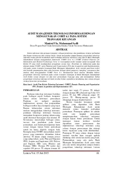 AUDIT MANAJEMEN TEKNOLOGI INFORMASI DENGAN MENGGUNAKAN COBIT 4 1 PADA