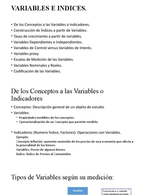 Variables E Indices Pdf Nivel De Medida Estadísticas