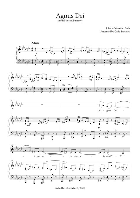 Agnus Dei Mass B Minor Bach Eb Minor Arr Cadu Barcelos Sheet Music Johann Sebastian