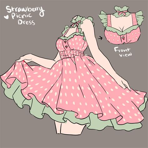 Pink Strawberry Picnic Dress Drawing Anime Clothes Fashion Design