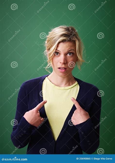 Woman Pointing at Herself, Studio Shot Stock Image - Image of astonishment, proud: 25690865