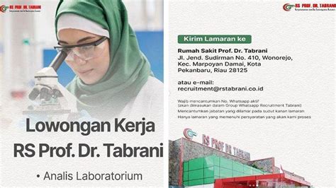 Lowongan Kerja Di Pekanbaru Posisi Analis Laboratorium Di Rs Prof Dr