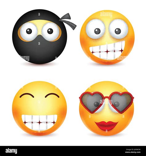 Smiley Gesetzt Ninja Happy Emoticon Gelbes Gesicht Mit Emotionen