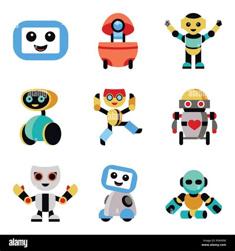 Digital Vector Companion Robots Icons Set With Drawn Simple Line Art