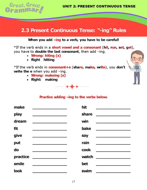 Esl Grammar Present Continuous Tense 3 Ing Rules Stickyball Esl Lessons