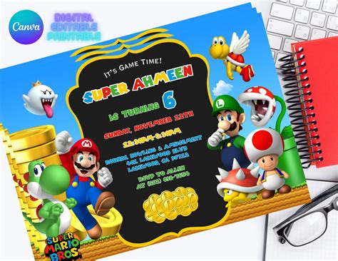 Super Mario Bros Birthday Invitation Editable Printable Etsy