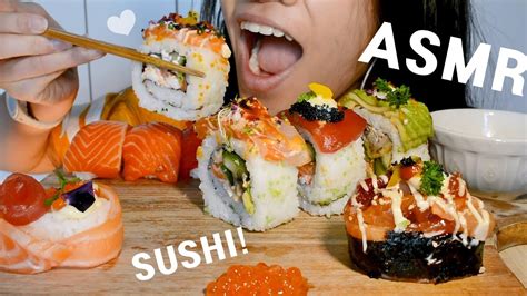 Asmr Sushi Salmon Nigiri Sushi Rolls And More Soft Eating Sounds