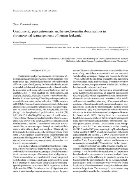 PDF Centromeric Pericentromeric And Heterochromatin Abnormalities In