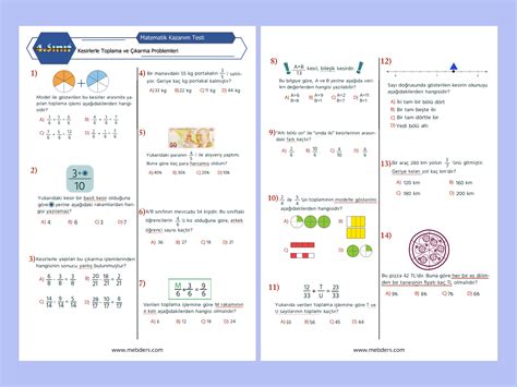 S N F Matematik Kesirlerle Toplama Ve Karma Problemleri Meb Ders