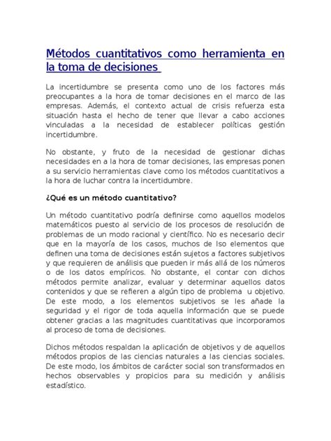 Pdf M Todos Cuantitativos Como Herramienta En La Toma De Decisiones