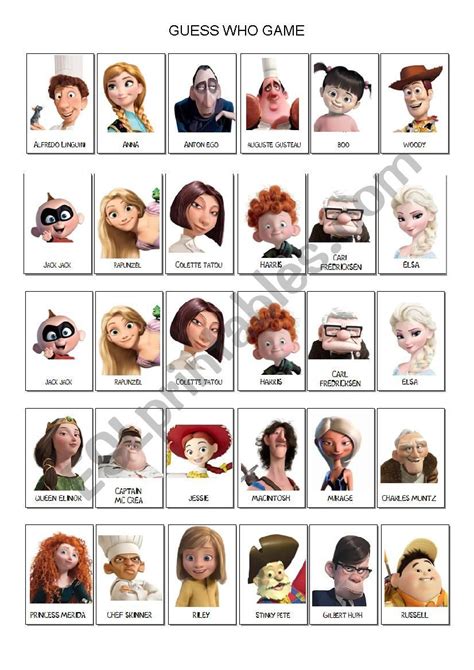 Disney Pixar Guess Who Game Worksheet