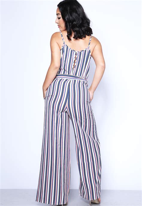 Pinstriped Tie Front Jumpsuit Shop At Papaya Clothing