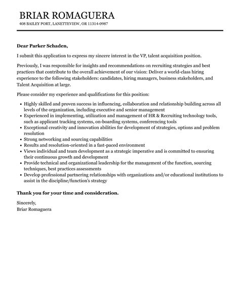 Vp Talent Acquisition Cover Letter Velvet Jobs