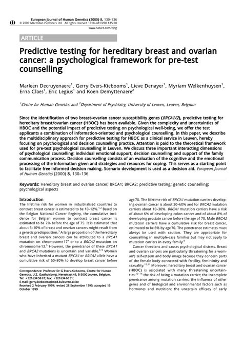 Pdf Predictive Testing For Hereditary Breast And Ovarian Cancer A