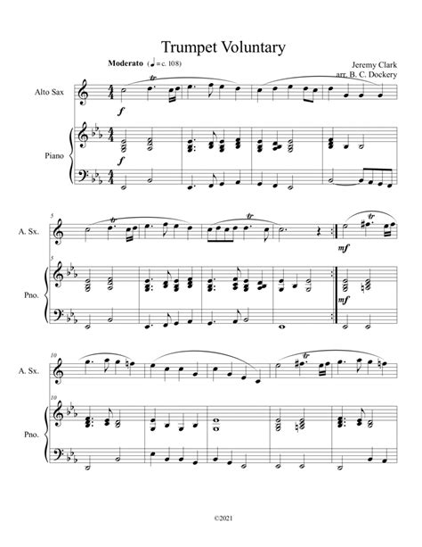 Trumpet Voluntary Alto Sax Solo With Piano Accompaniment Arr B C