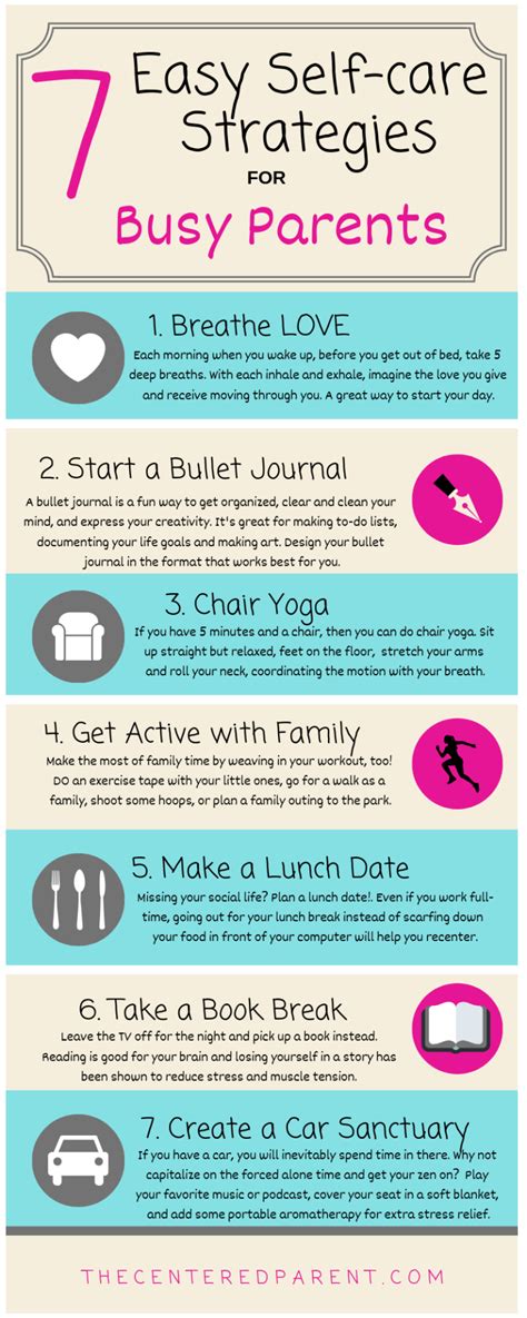 7 Easy Self Care Strategies For Busy Parents Infographic