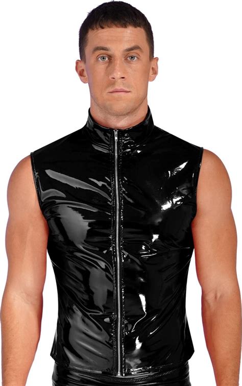 Iiniim Men S Shiny Metallic Pvc Leather Vest Waistcoat Tops Mc Hammer