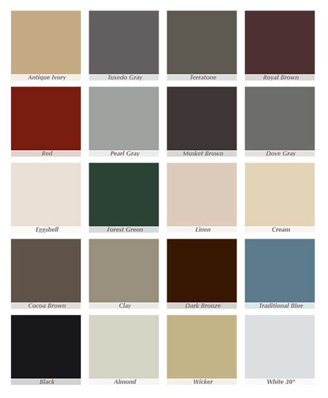 Seamless Gutter Supply Color Chart