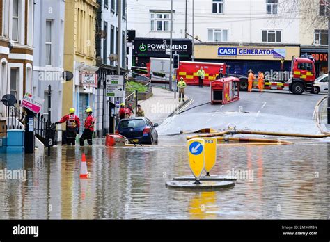 Hastings, East Sussex, 16 January 2023. Heavy rain and blocked storm ...