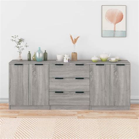 3 Tlg Sideboard Grau Sonoma Eiche Optik Holzwerkstoff Weddig