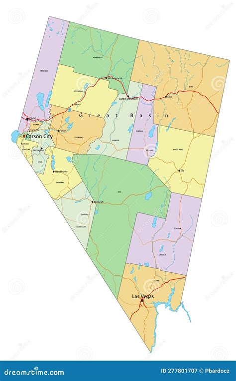 Nevada Detailed Editable Political Map With Labeling Stock Vector