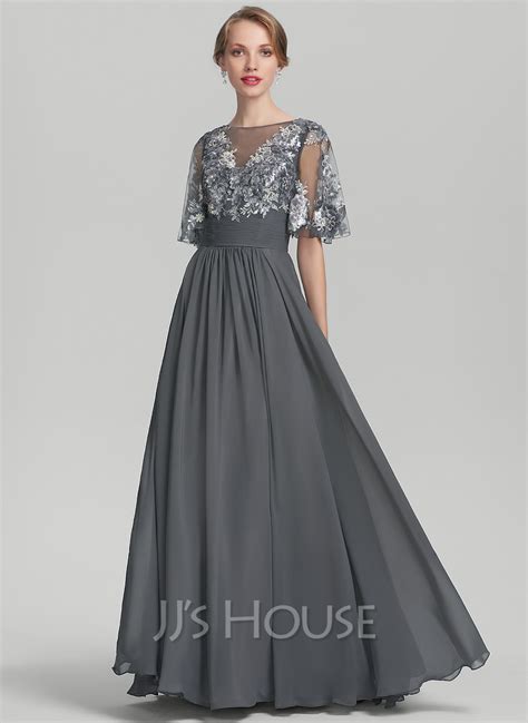 A Linie Princess Linie U Ausschnitt Bodenlang Chiffon Pailletten Kleid