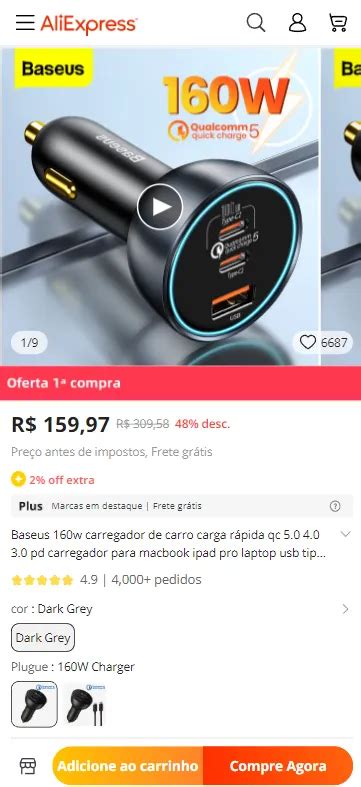 Baseus 160w Carregador De Carro INTERNACIONAL Canaltech Ofertas