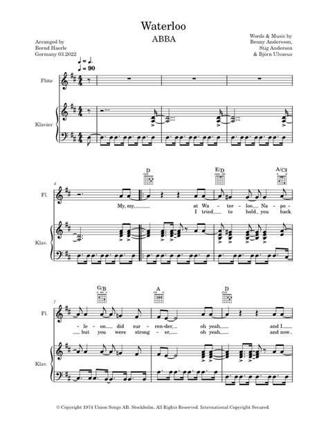 Waterloo Abba Sheet Music For Piano Flute Piano Voice