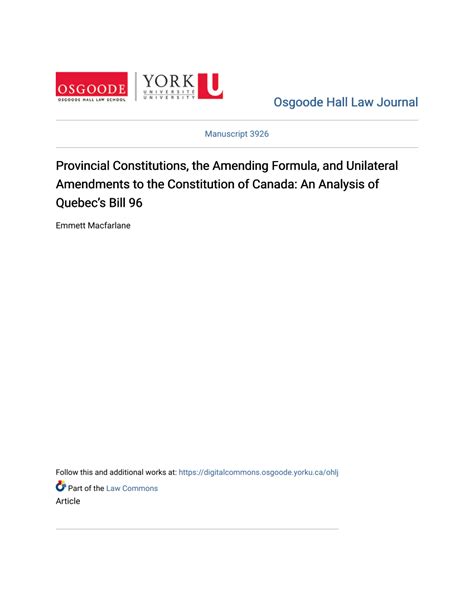 (PDF) Provincial Constitutions, the Amending Formula, and Unilateral ...