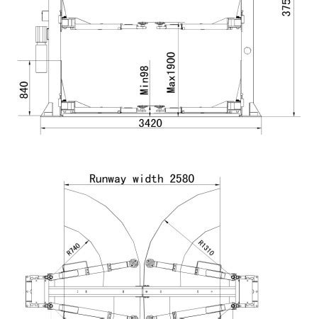 BSS 4t 2 Post Baseless Lift BSS 6240TA Bodyshop Solutions