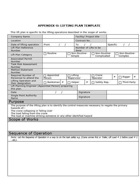 Lifting Plan Template Pdf Crane Machine Elevator