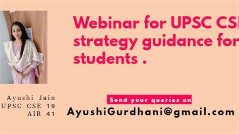 Upsc Guidance Ayushi Jain Air 41 Cse 19 Webinar 21 Aug 2 00 Pm Youtube