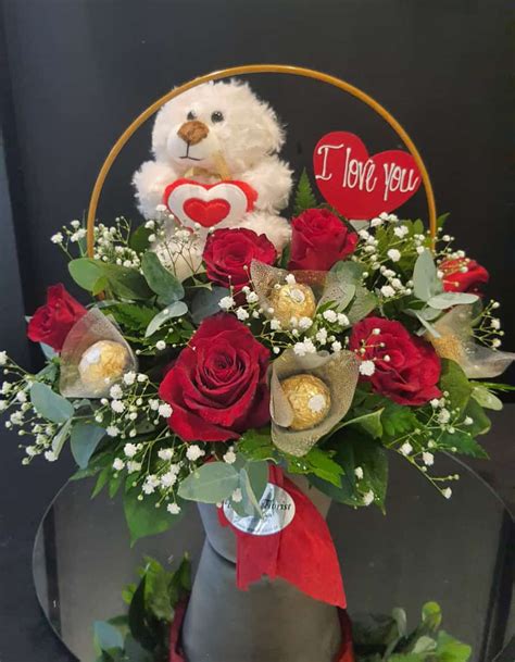 Teddy In A Hoop Fresh Roses Burgess Florist Durban