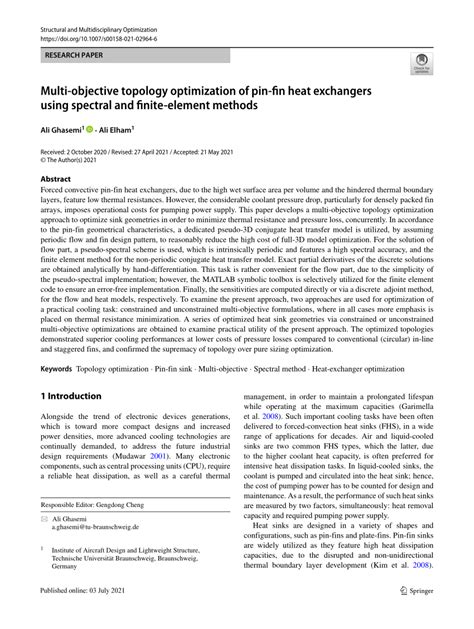 Pdf Multi Objective Topology Optimization Of Pin Fin Heat Exchangers