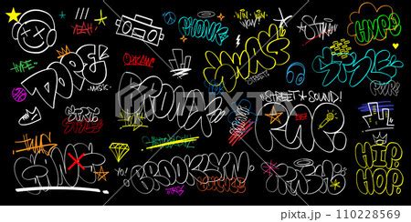 Graffiti Street Art Vector Lettering Set Rap