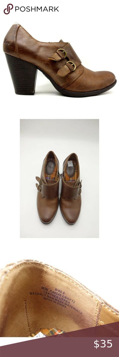 Born Boc Brown Leather Double Buckle Monk Strap Zip Up Block Heel Shoes