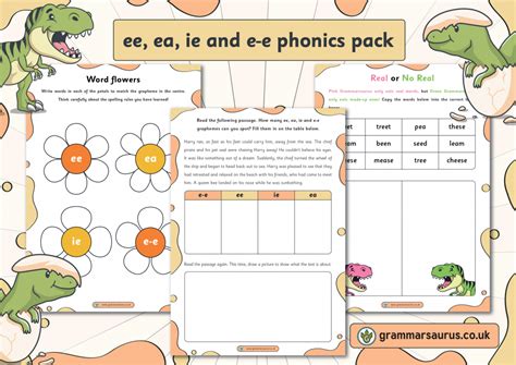 Ee Ea Ie And E E Phonics Pack Grammarsaurus